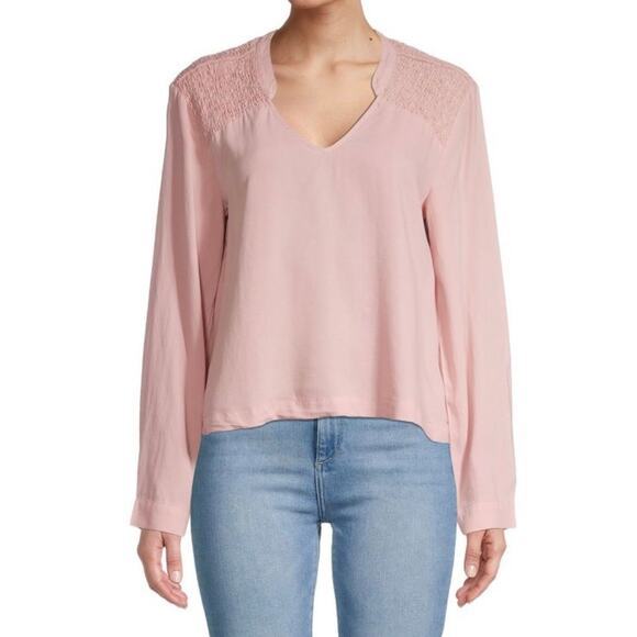 Anthropologie CLOTH & STONE V-Neck Smocked Blouse Pink S - Picture 1 of 7